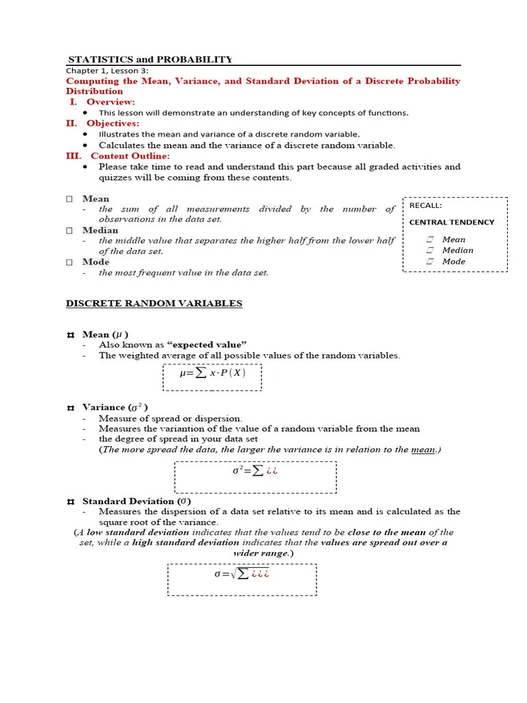 Lesson 3 | PDF | Variance | Standard Deviation