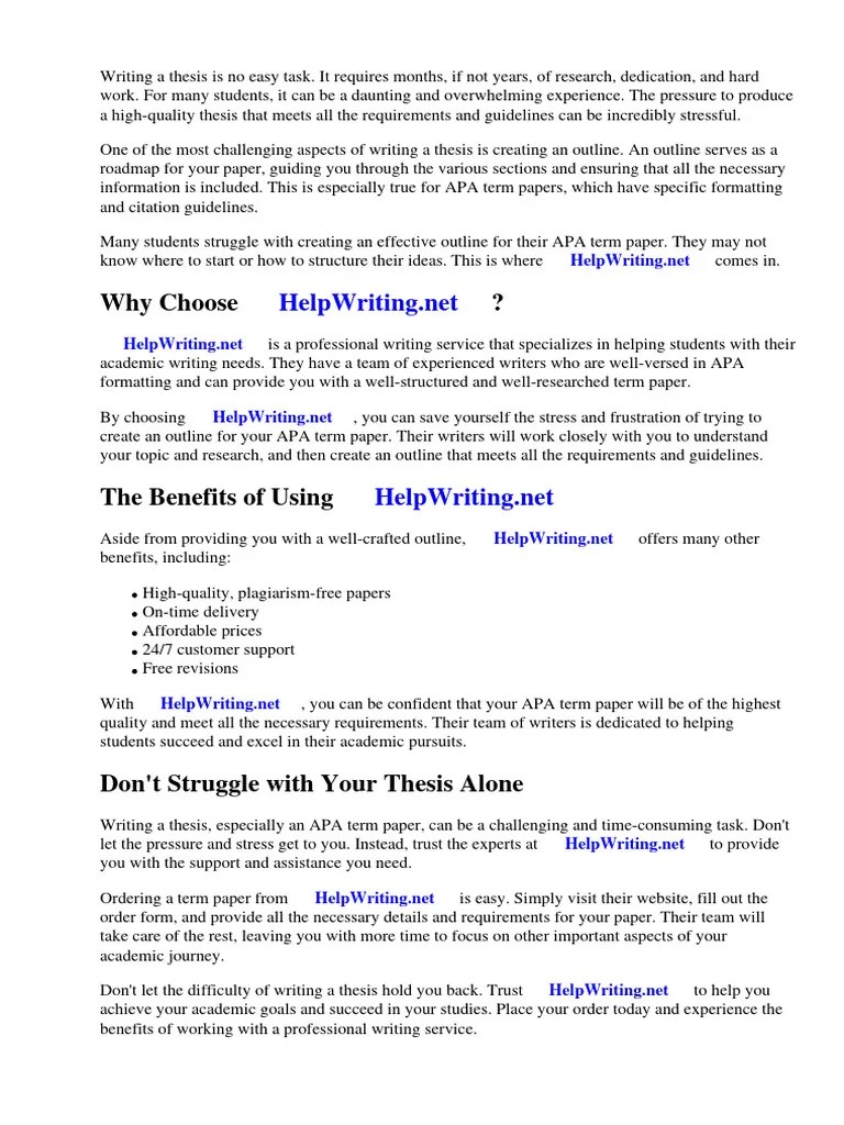 Apa Term Paper Outline Example | PDF | Apa Style | Academic Publishing