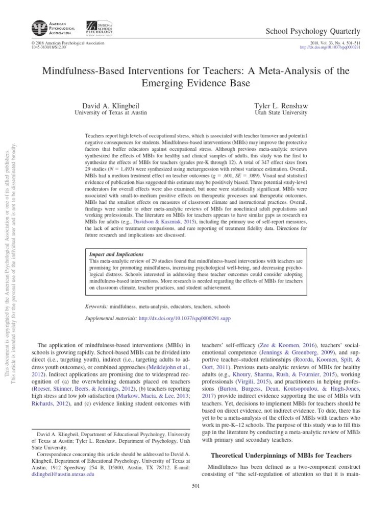 Mindfulness Based Interventions For Teac | PDF | Mindfulness | Meta ...