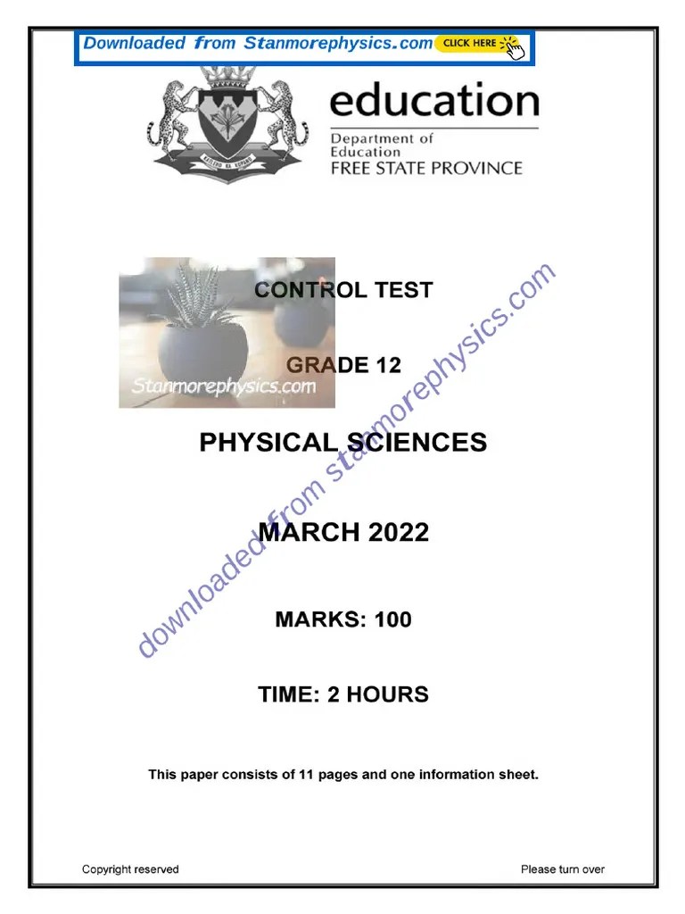 Free State Physical Science March 2022 Grade 12 QP And Memo (1) | PDF