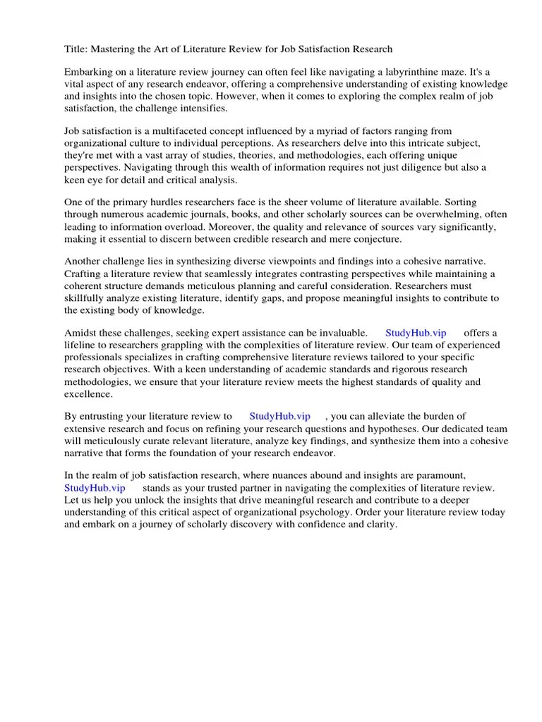 Job Satisfaction Literature Review | PDF | Job Satisfaction | Employment