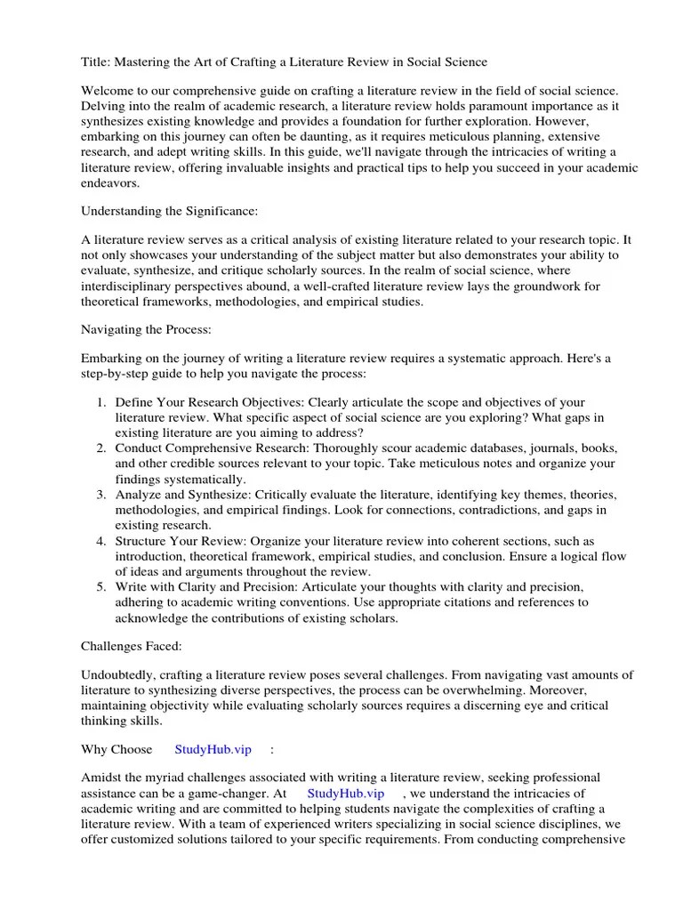 How To Write Literature Review Social Science | PDF | Literature Review | Systematic Review