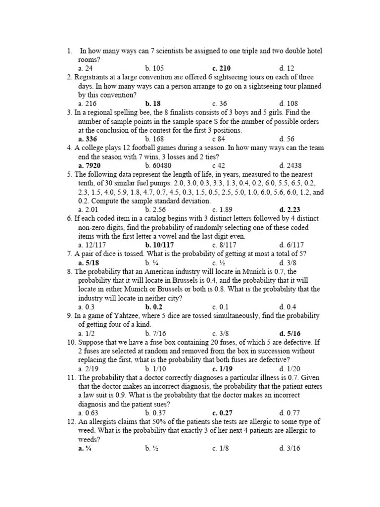 MCQs On Probability And Statistics | PDF | Sampling (Statistics) | Probability