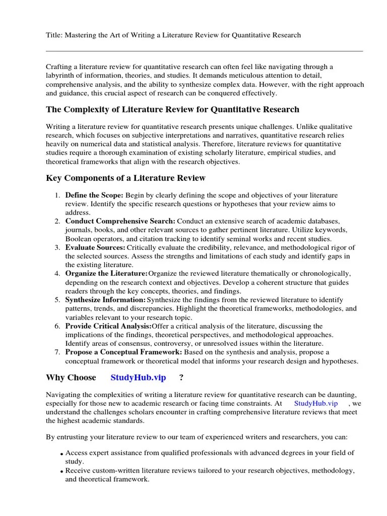 How To Write Literature Review For Quantitative Research | PDF ...