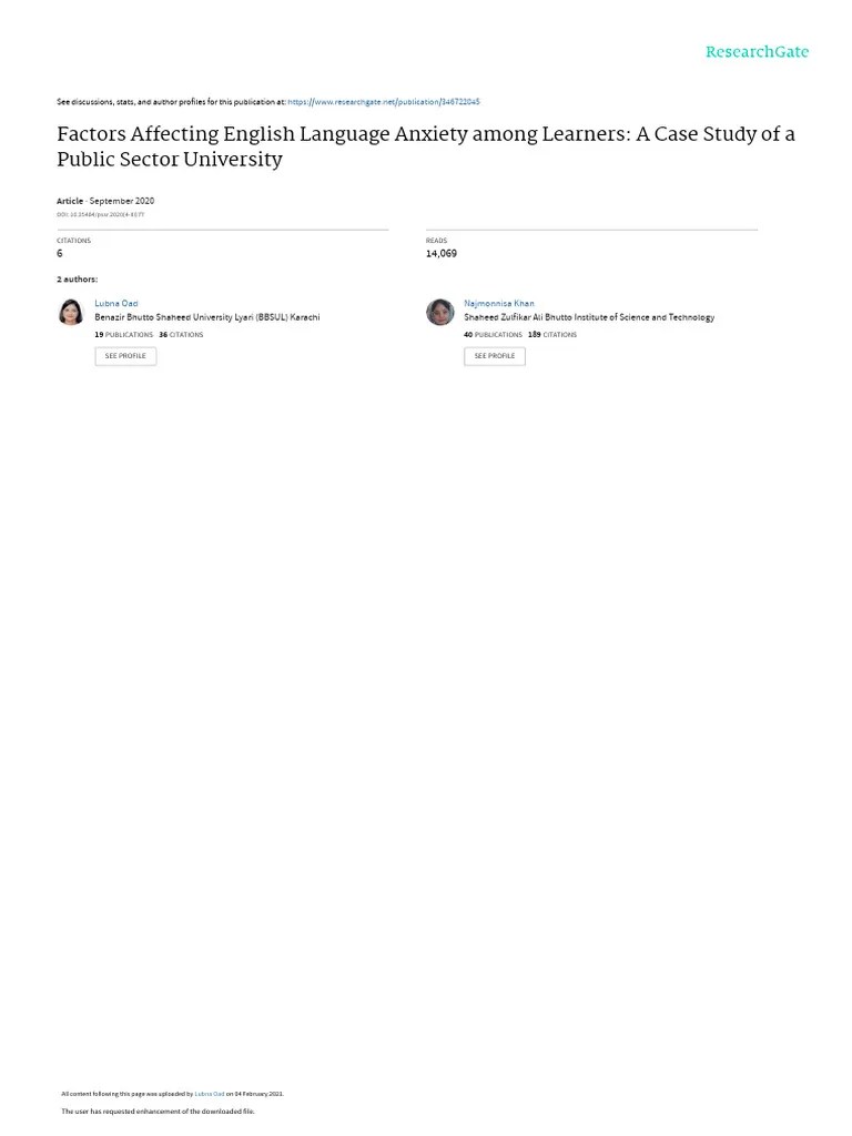 Factors Affecting English Language Anxiety Among Learners A Case Study ...