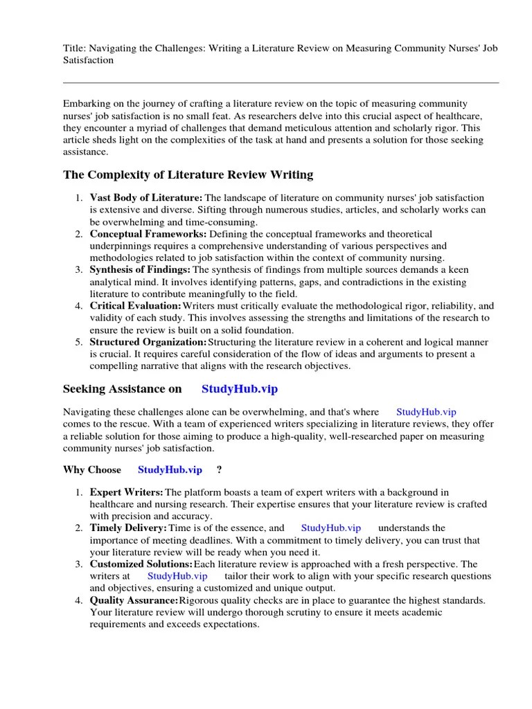 Measuring Community Nurses Job Satisfaction Literature Review | PDF | Job Satisfaction | Nursing