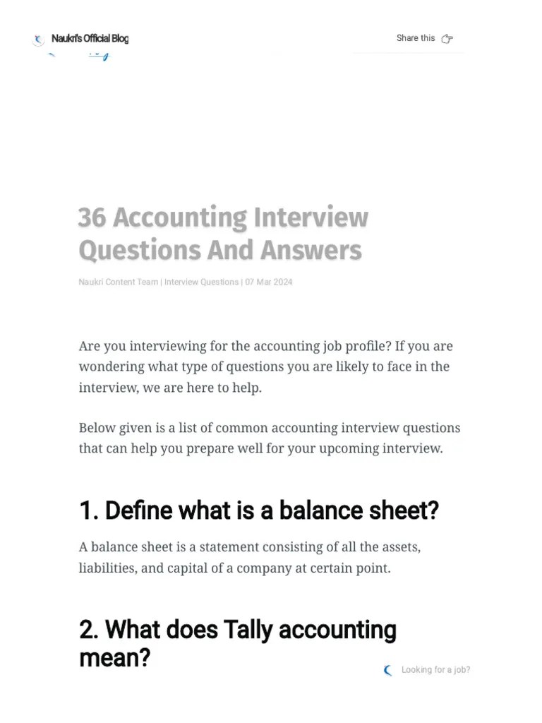 36 Accounting Interview Questions And Answers | PDF | Debits And ...