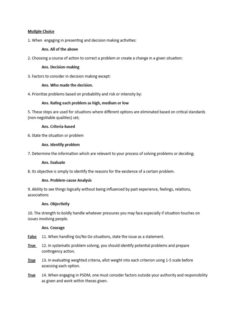 Problem Solving Exam | PDF | Decision Making | Cognition