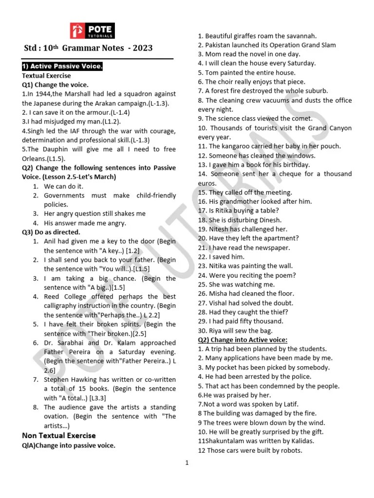 Grammar Notes For 10th Std. 2023 - Update | PDF