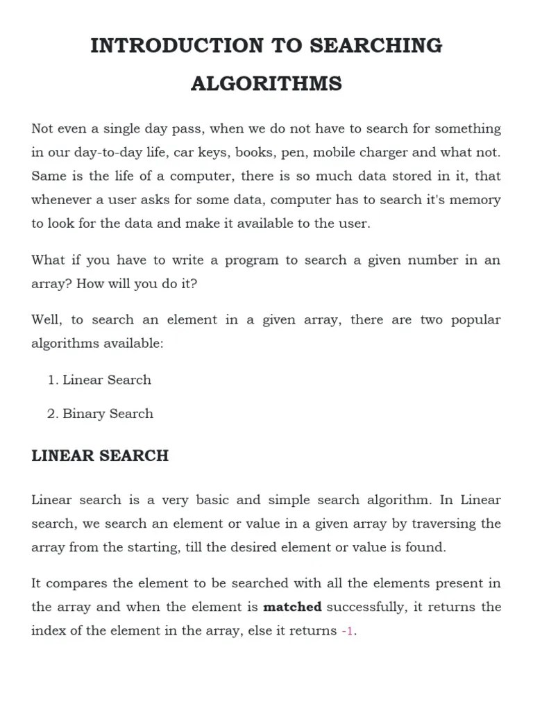 Introduction To Searching Algorithms | PDF | Time Complexity ...