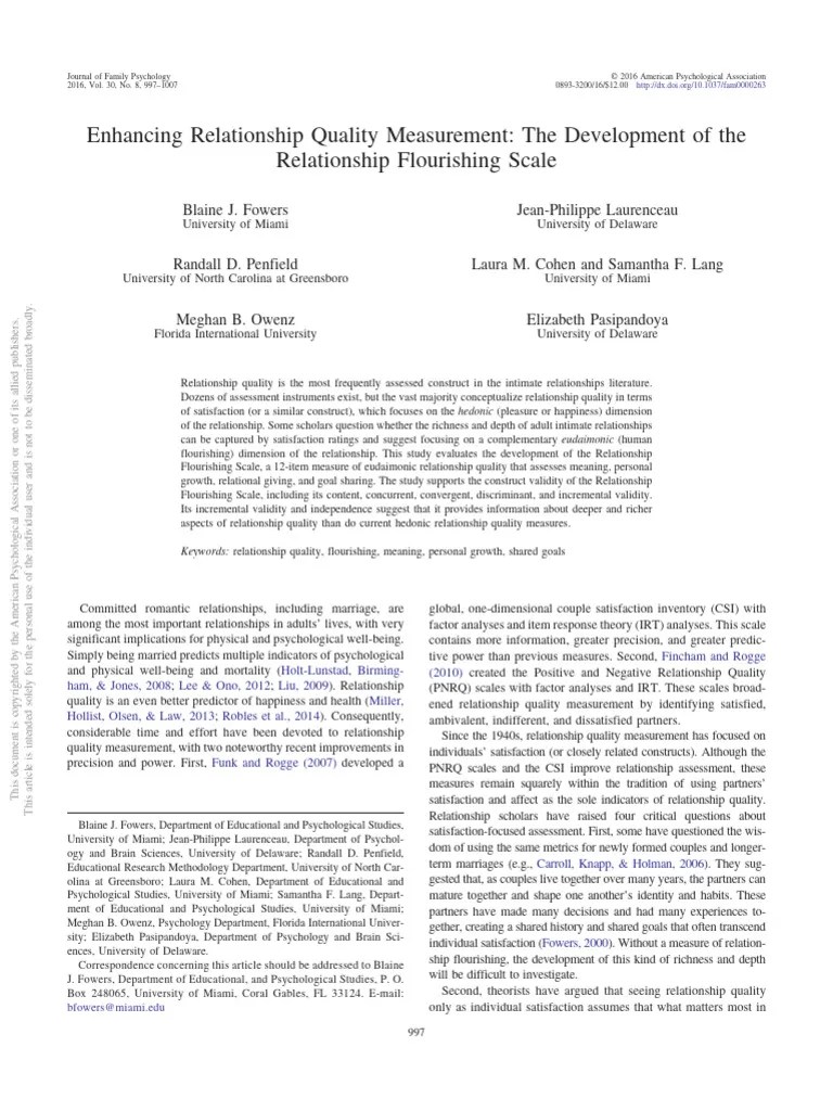 Relationship Flourishing Scale | PDF | Well Being | Happiness