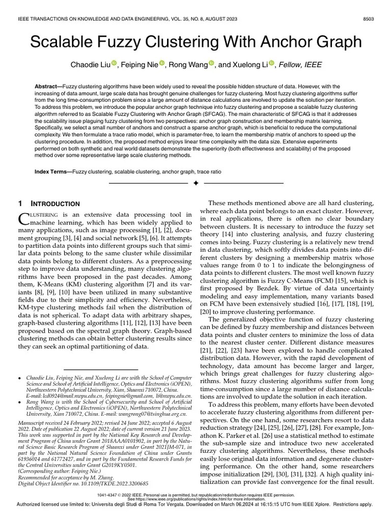 Scalable Fuzzy Clustering With Anchor Graph | PDF | Cluster Analysis ...
