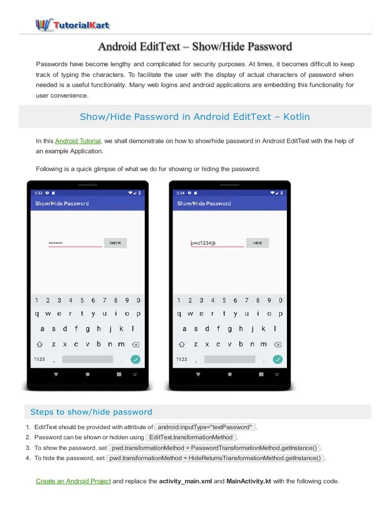 Android Show Hide Password In Edittext | PDF | Android (Operating ...