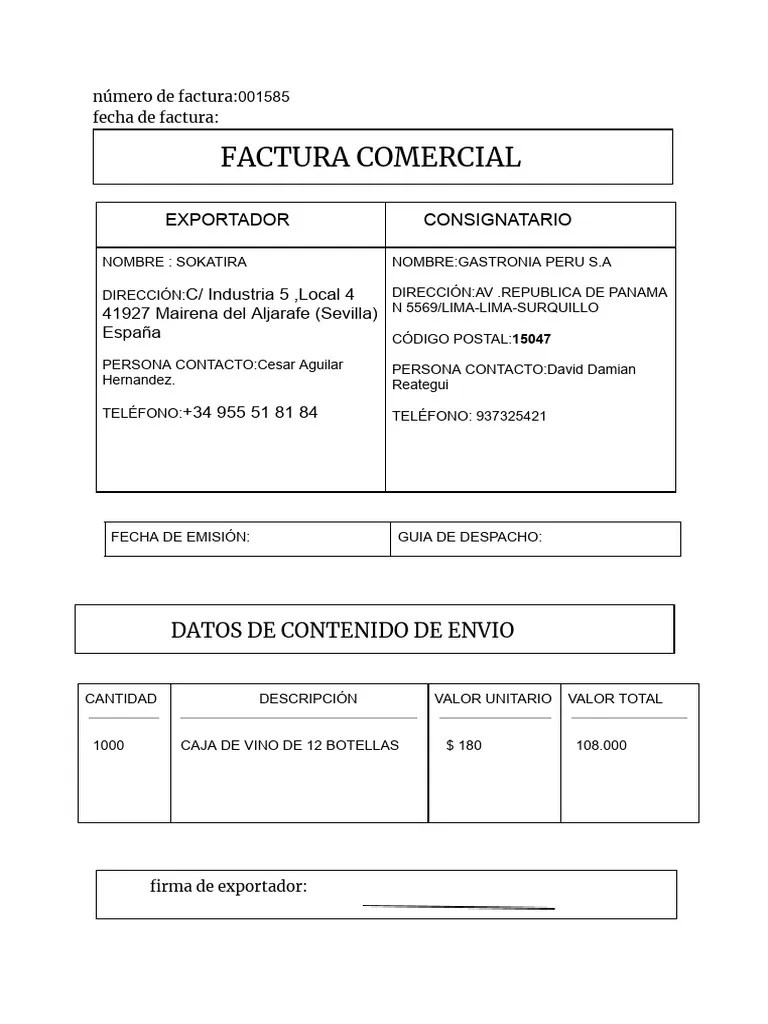 EJEMPLO DE FACTURA COMERCIAL | PDF