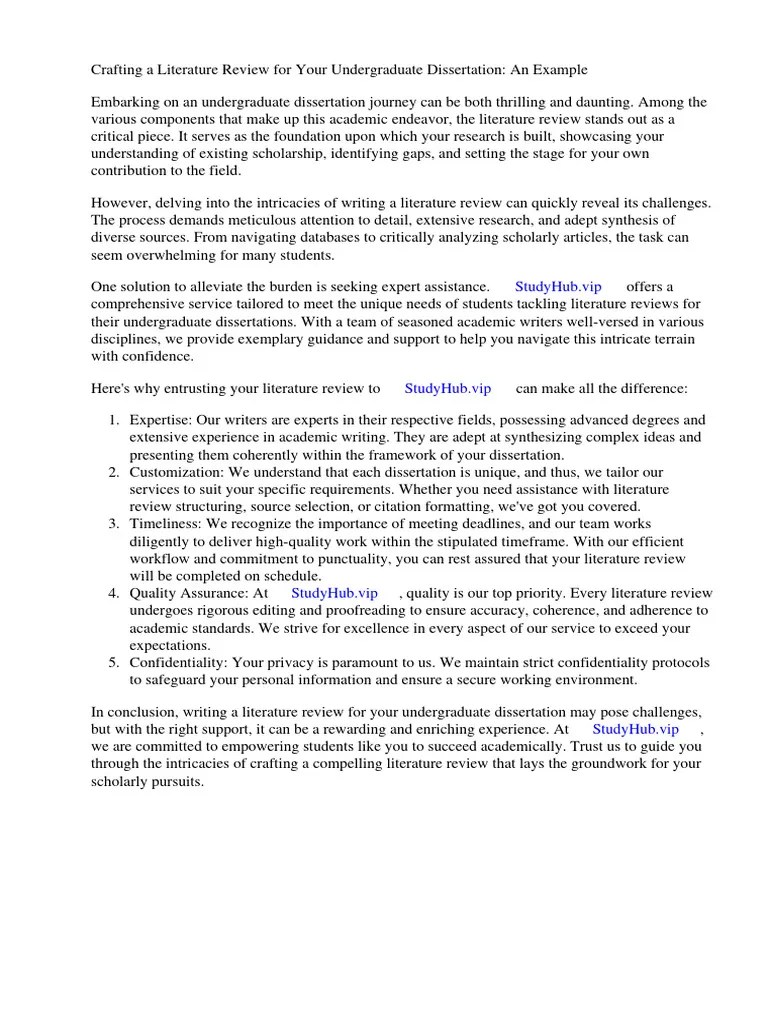 Literature Review Undergraduate Dissertation Example | PDF | Methodology | Thesis