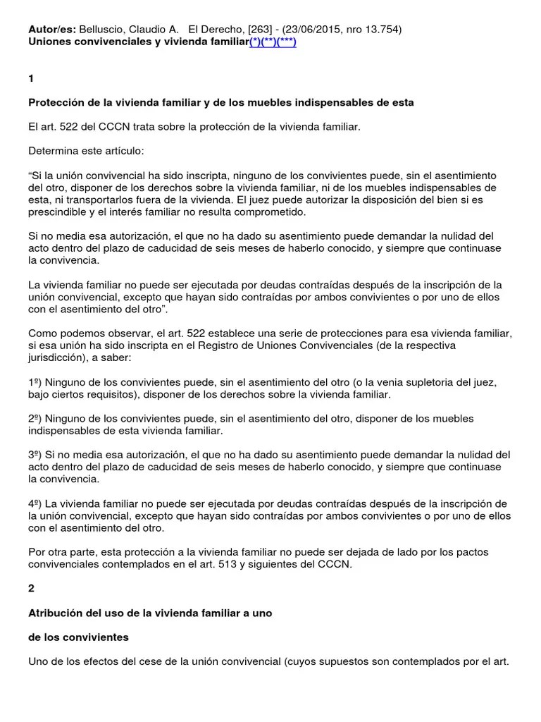 Belluscio Uniones Convivenciales Y Vivienda Familiar | PDF | Condominio | Propiedad