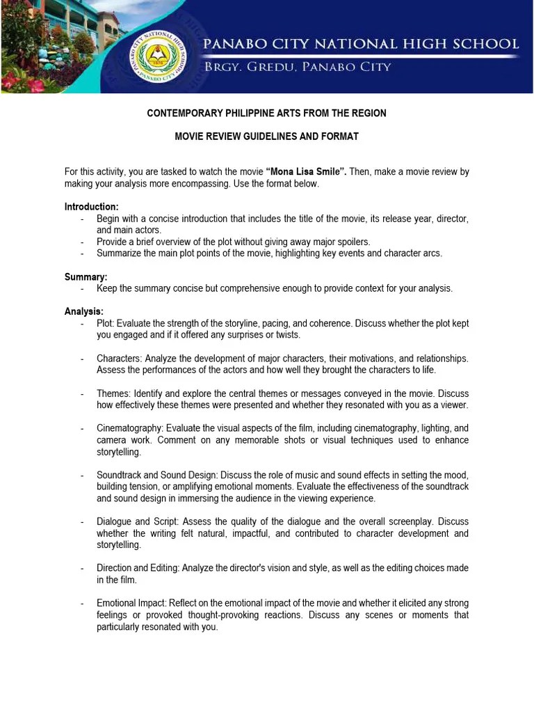 Movie Review Guidelines And Format | PDF | Cinematography | Plot (Narrative)