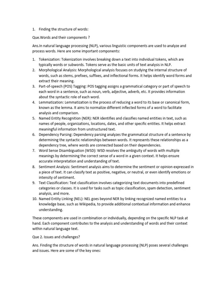 NLP Unit 1 Answers | PDF | Part Of Speech | Parsing