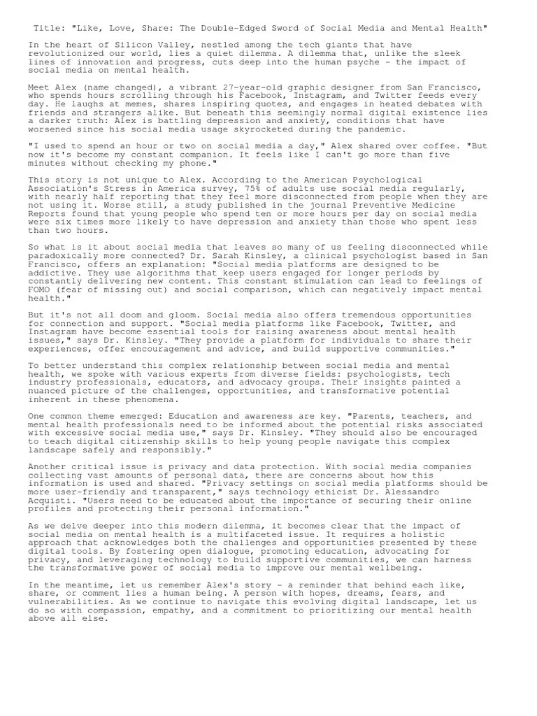 The Impact Of Social Media On Mental Health: A Modern Dilemma | PDF | Social Media | Popular ...