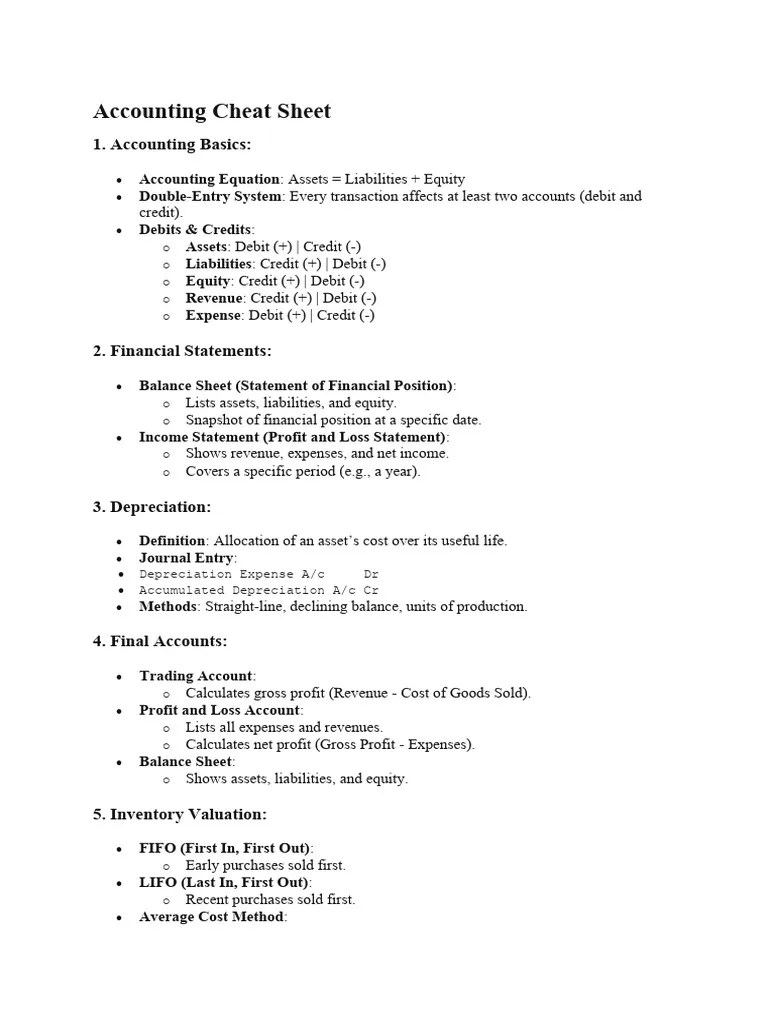 Accounting Cheat Sheet | PDF