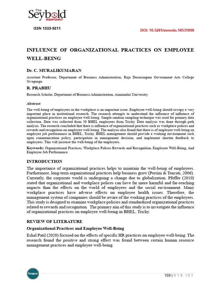 INFLUENCE OF ORGANIZATIONAL PRACTICES ON EMPLOYEE WELL-BEING | PDF ...