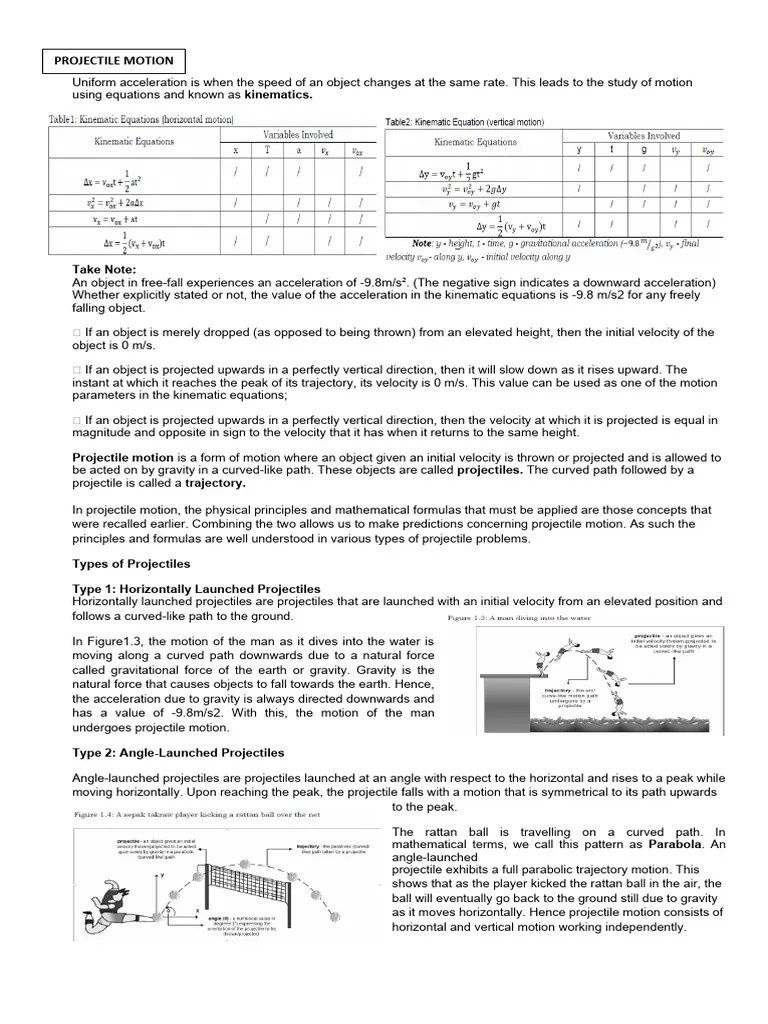 Projectile Motion Summary | PDF | Acceleration | Physical Quantities