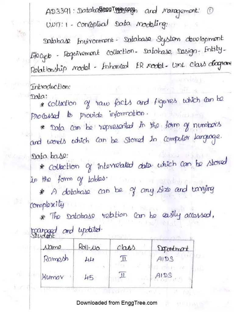AD3391 Database Design And Management Lecture Notes 1 | PDF | Sql ...