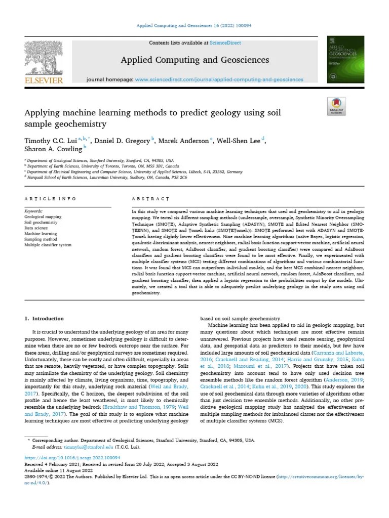 Applying Machine Learning Methods To Predict Geology Using Soil Sample ...