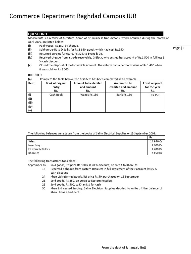 Books Of Prime Entry And Control Account More Practice From A Level Topical Past Papers | PDF ...