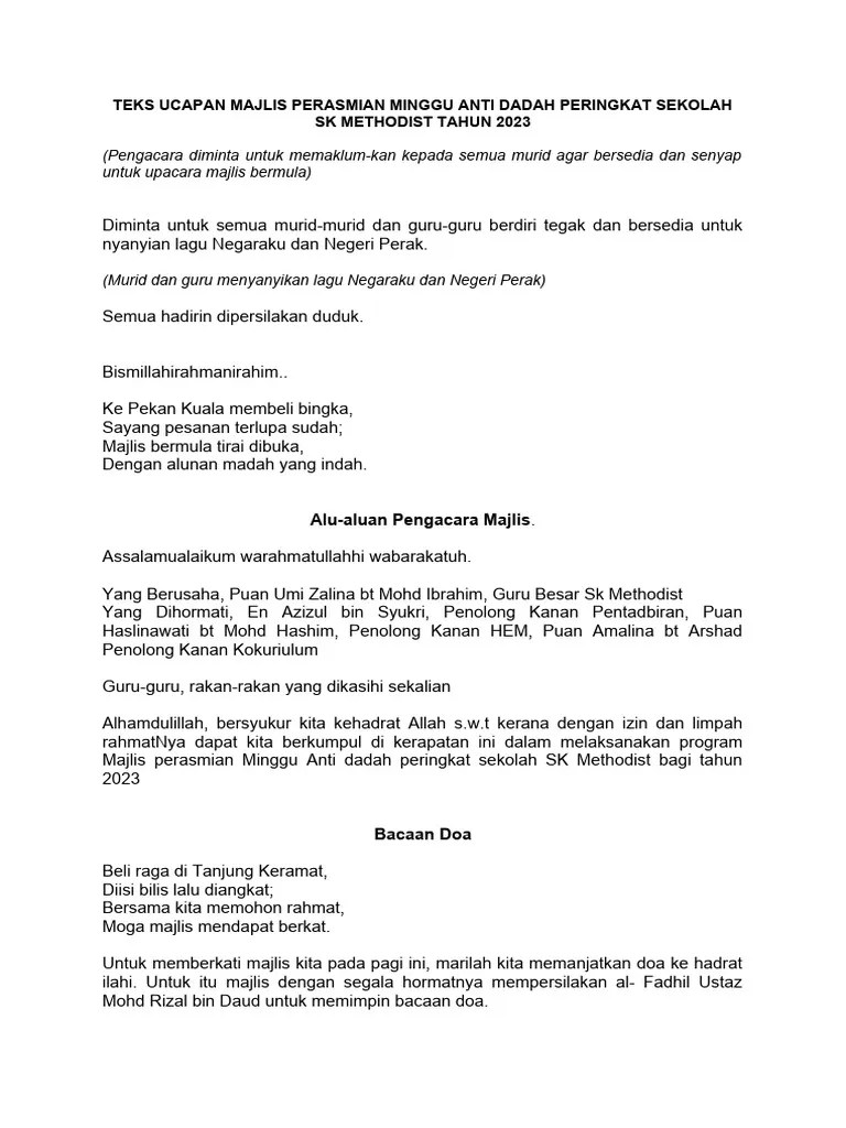Teks Ucapan Majlis Perasmian Minggu Anti Dadah Peringkat Sekolah | PDF ...