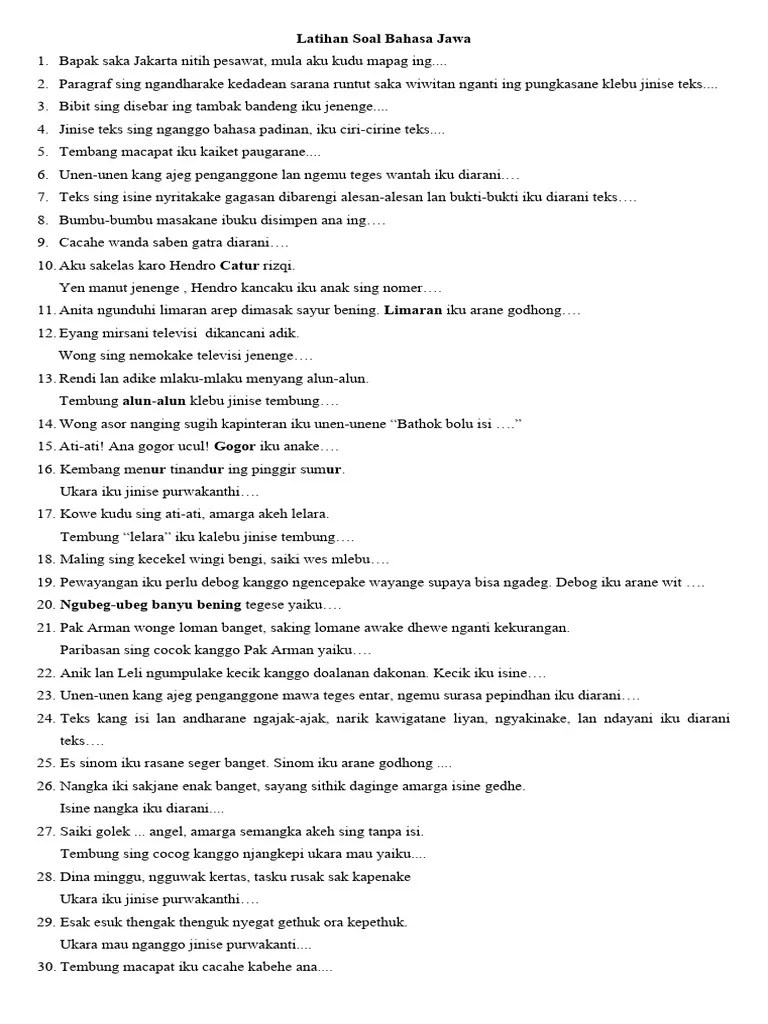 Latihan soal bahasa jawa