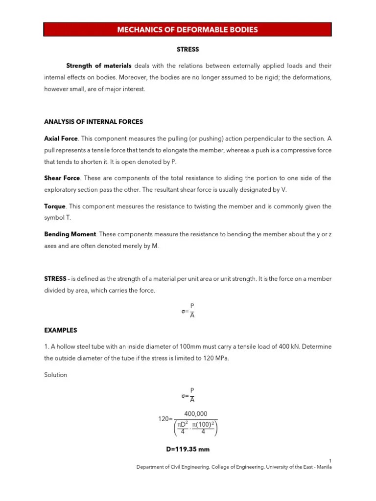Lesson 1. Stress | PDF | Stress (Mechanics) | Strength Of Materials