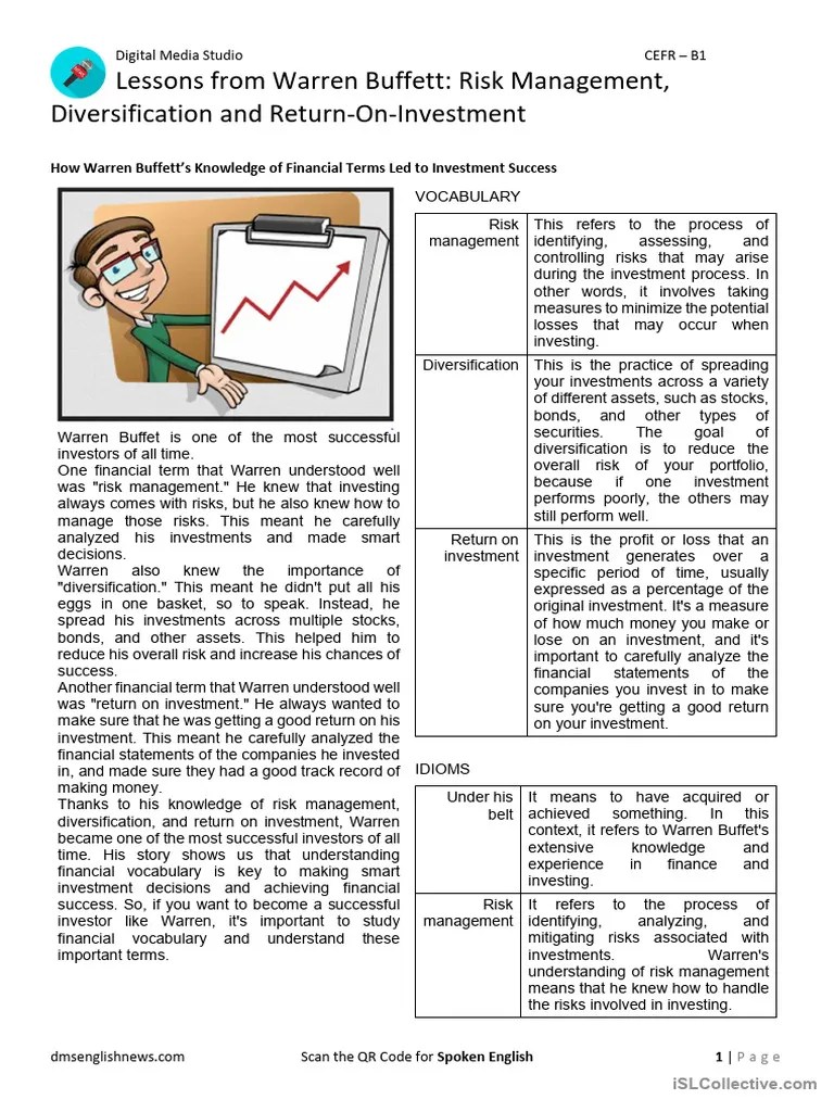 B1 - Lessons From Warren Buffett - Risk Management, Diversification, Return-on-Investment | PDF ...