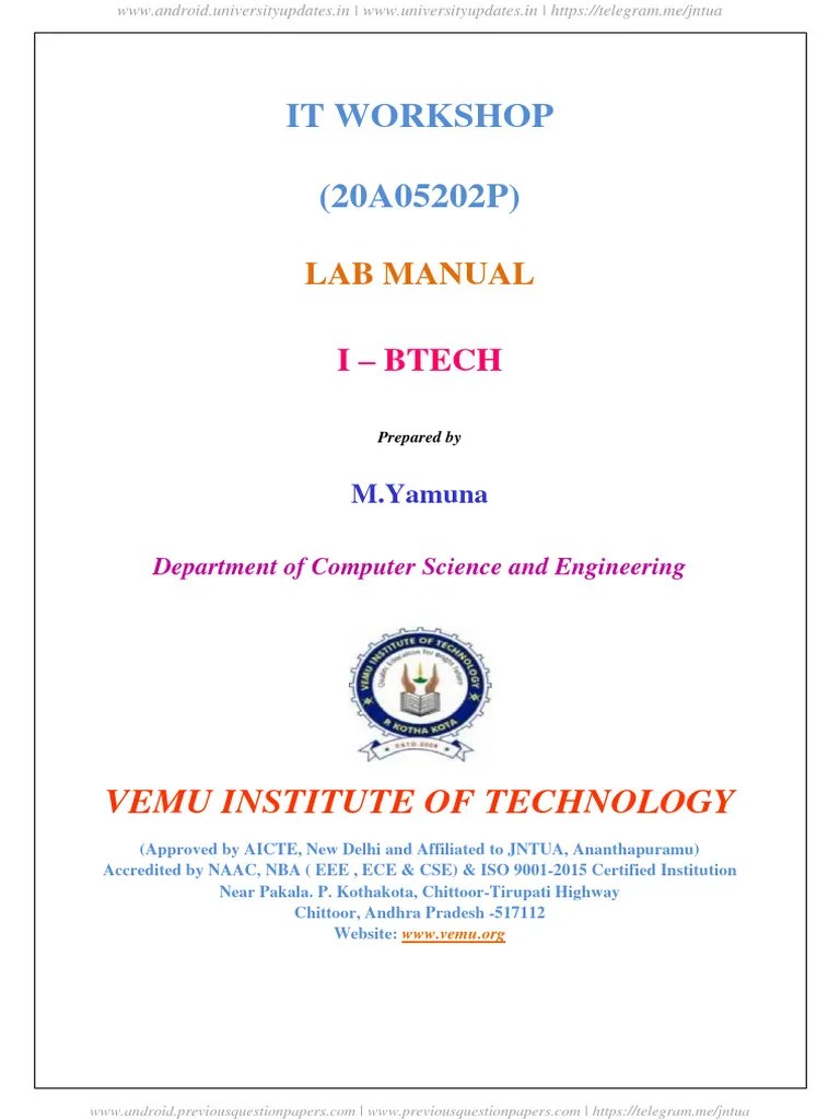 JNTUA IT Workshop Lab Manual R20 | PDF | Printer (Computing) | Computer ...