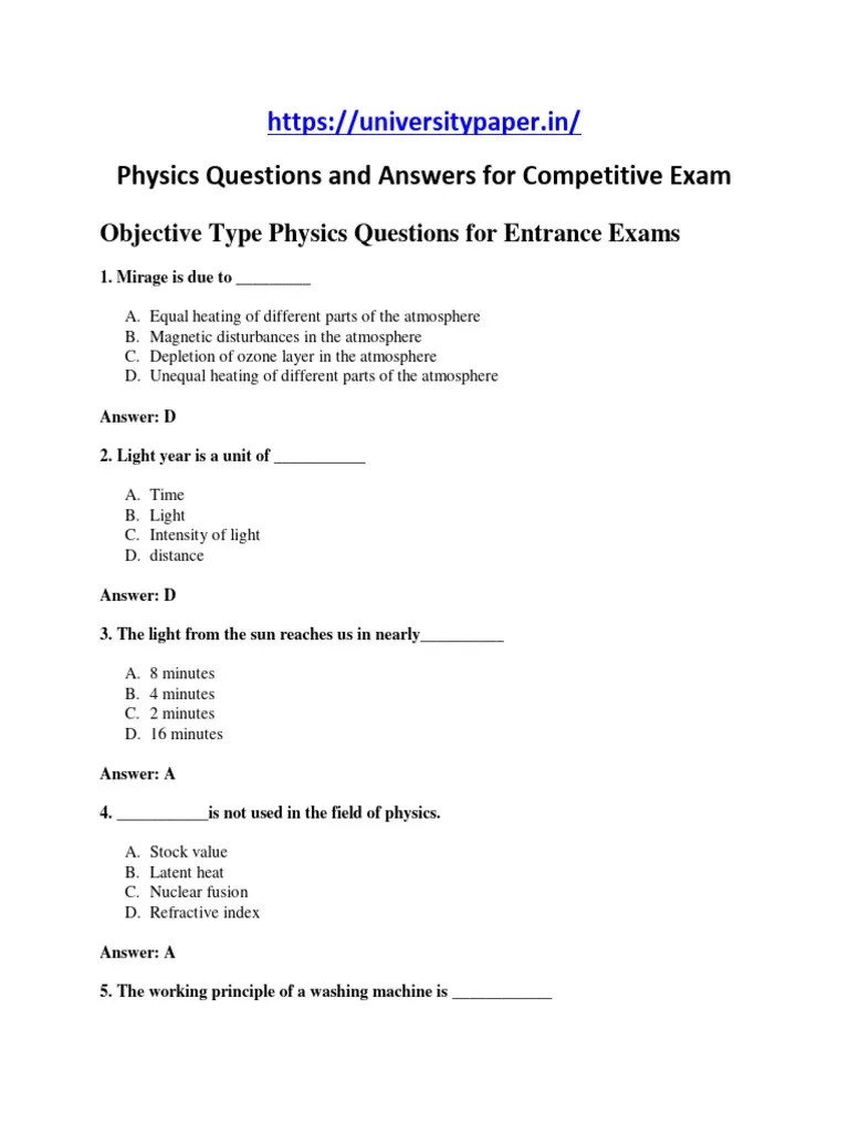 Physics Questions And Answers | PDF