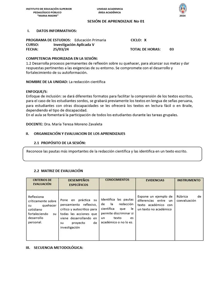 Sesion De Aprendizaje 2024 MTMZ | PDF | Relaciones Interpersonales ...
