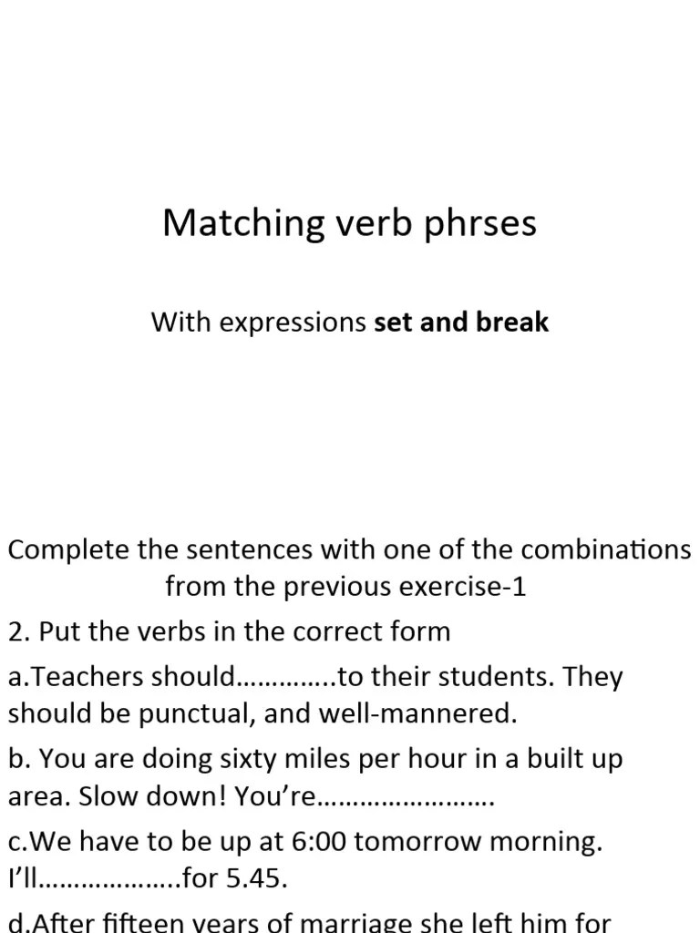 Matching Verb Phrses | PDF | Home & Garden