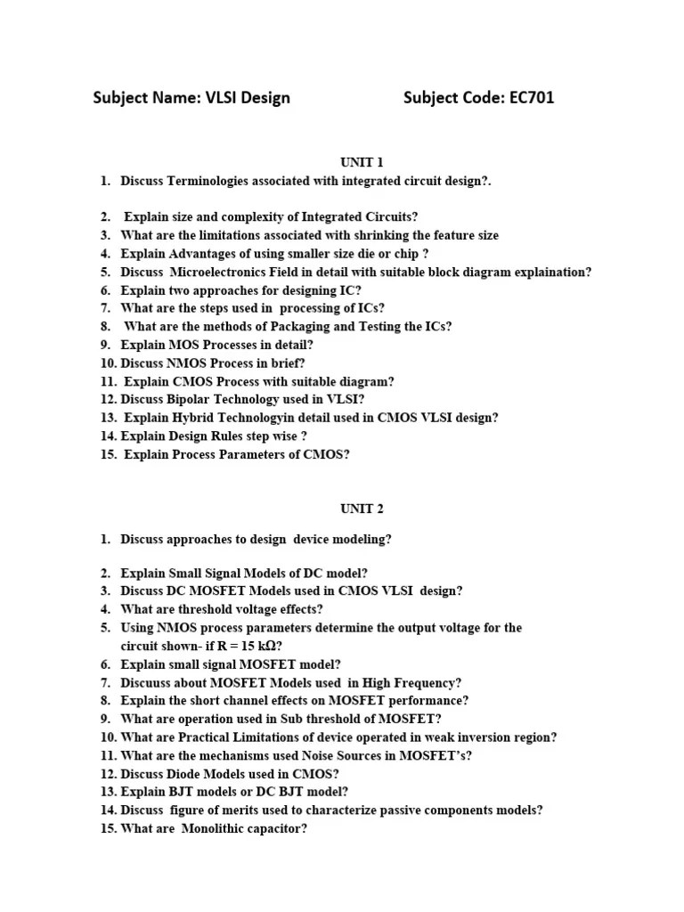 Vlsi Questions Unit Wise | Download Free PDF | Mosfet | Cmos
