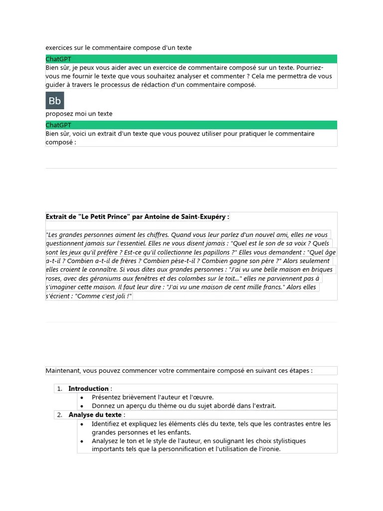 Exercices Sur Le Commentaire Compose | PDF