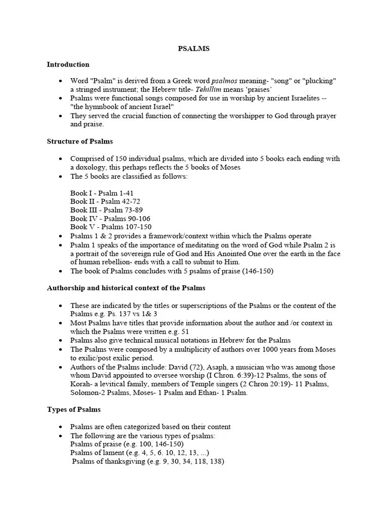 Psalms Class Notes | PDF | Psalms | Books Of The Hebrew Bible