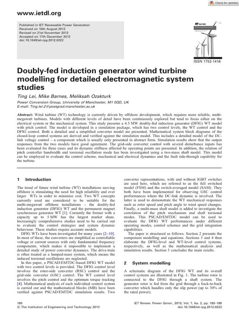 IET Renewable Power Gen - 2013 - Lei - Doubly‐fed Induction Generator Wind Turbine Modelling For ...