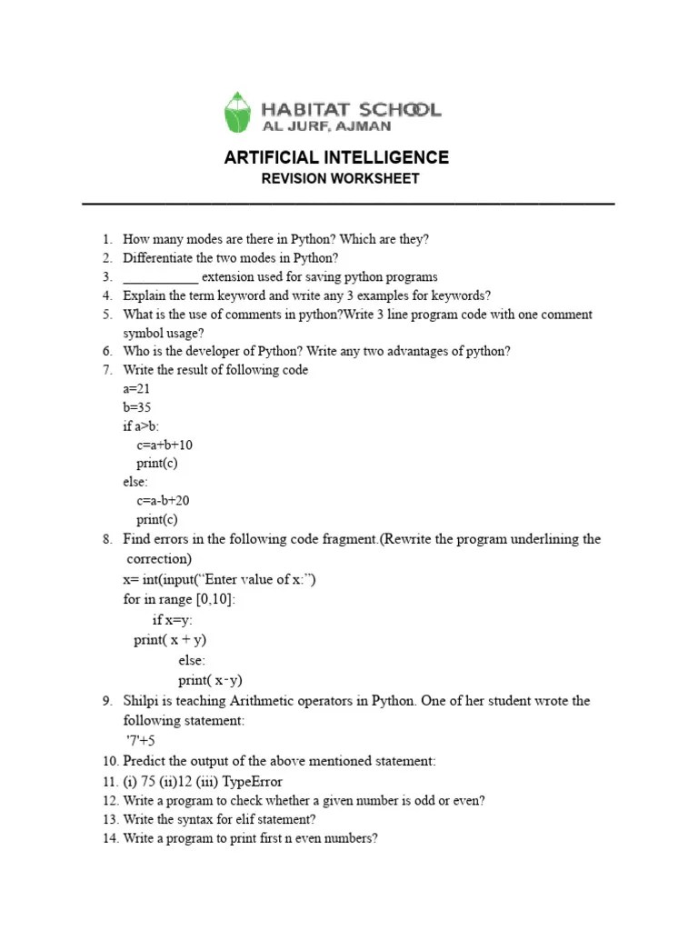 G9-Ai Revision Worksheet | PDF