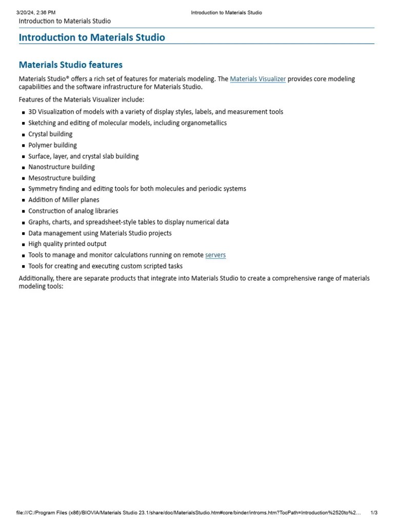 Materials Studio 2023 Online Help - Introduction To Materials Studio | PDF | Density Functional ...