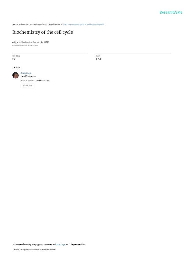 Biochemistry Of The Cell Cycle Pdf Cell Cycle Gene