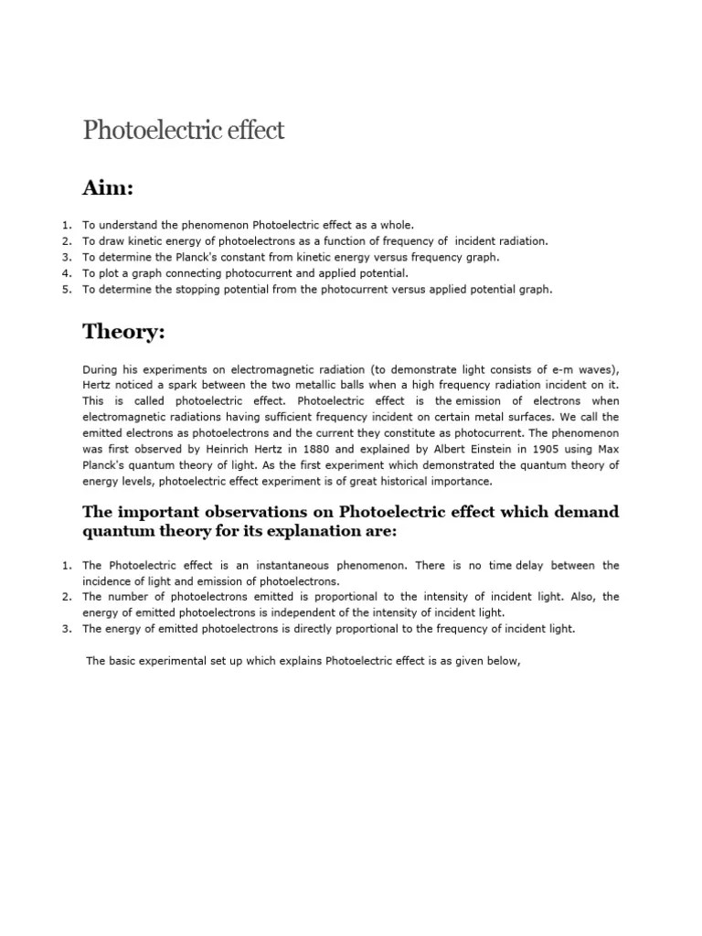 Photoelectric Effect | PDF | Photoelectric Effect | Electromagnetic ...