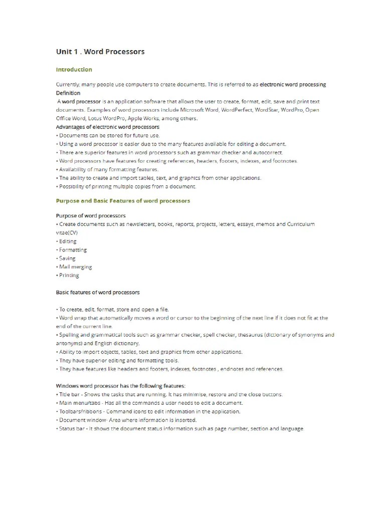 Word Processing Notes | PDF