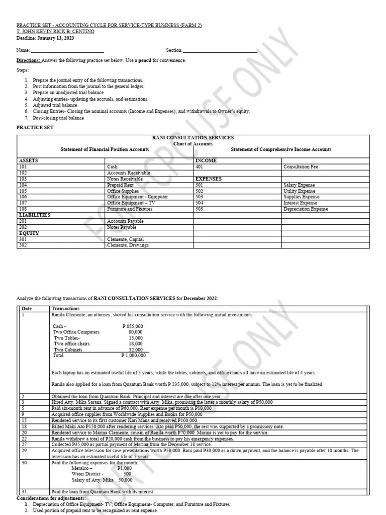Practice Set | PDF | Debits And Credits | Expense