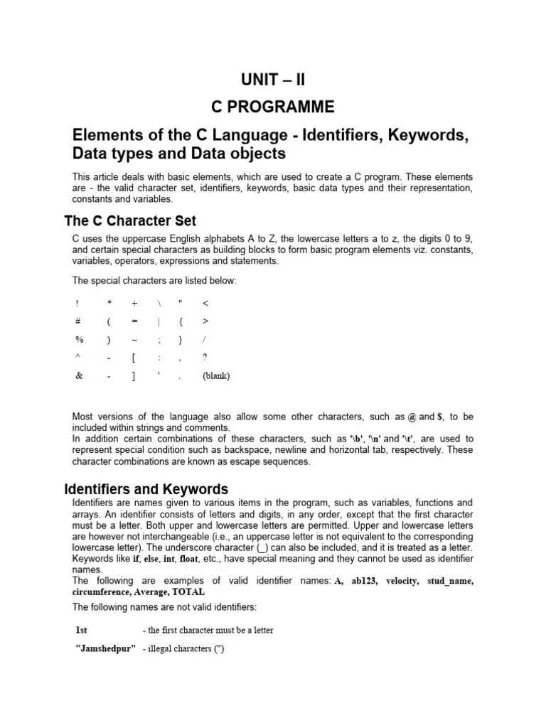 Elements Of The C Language | Download Free PDF | Integer (Computer Science) | Data Type