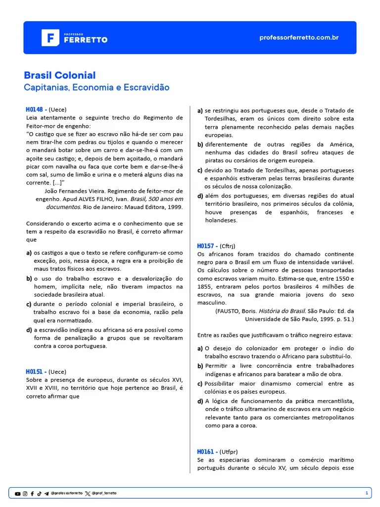 Questions Historia Do Brasil Brasil Colonial Capitanias Economia E ...