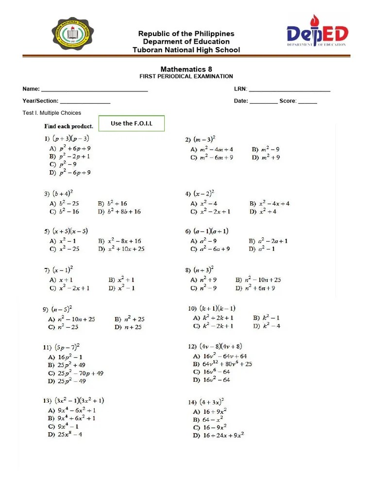 GRADE 8 1st | PDF | Factorization | Polynomial